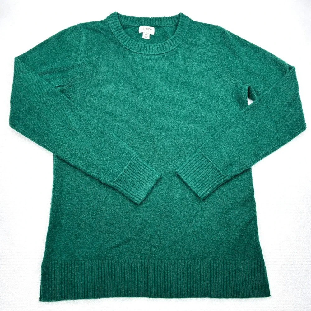 JCrew Extra Soft Yarn Crewneck Sweater Womens XS Green Wool Blend Knit BB083
